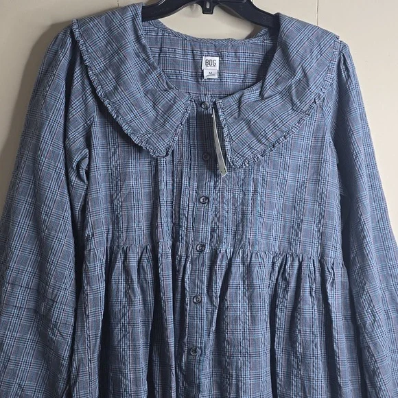 BDG Urban Outfitters Check Collar Long Sleeve Mini Dress Medium - Picture 6 of 13